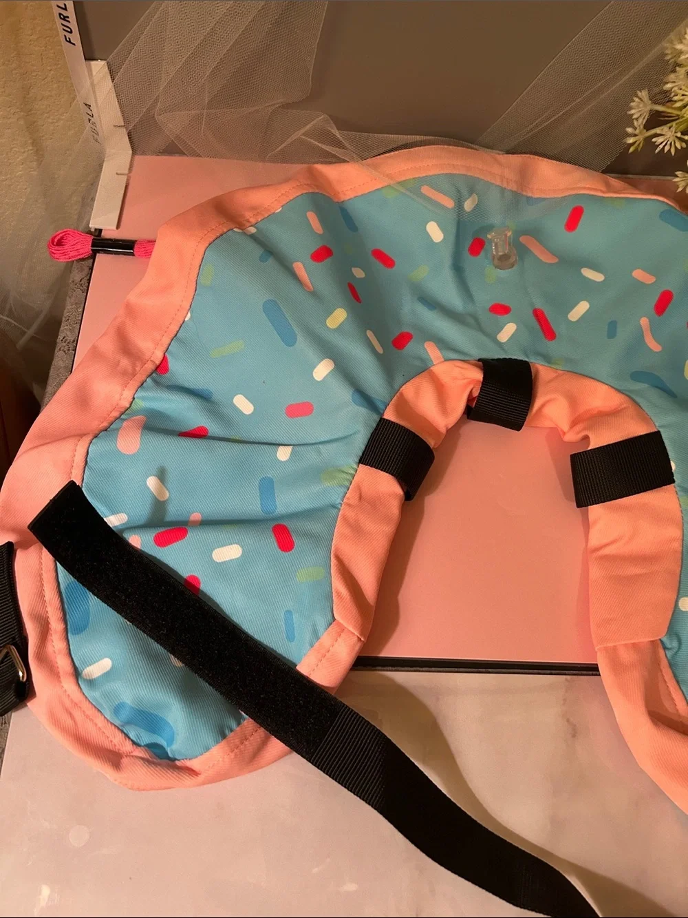 Sprinkle Donut Pattern Dog Inflatable Recovery Collar - Blue & Pink